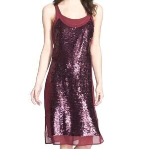 NORDSTROM Trouve' Dress Size S NWT Burgundy Sheath Sequin Disco 80s